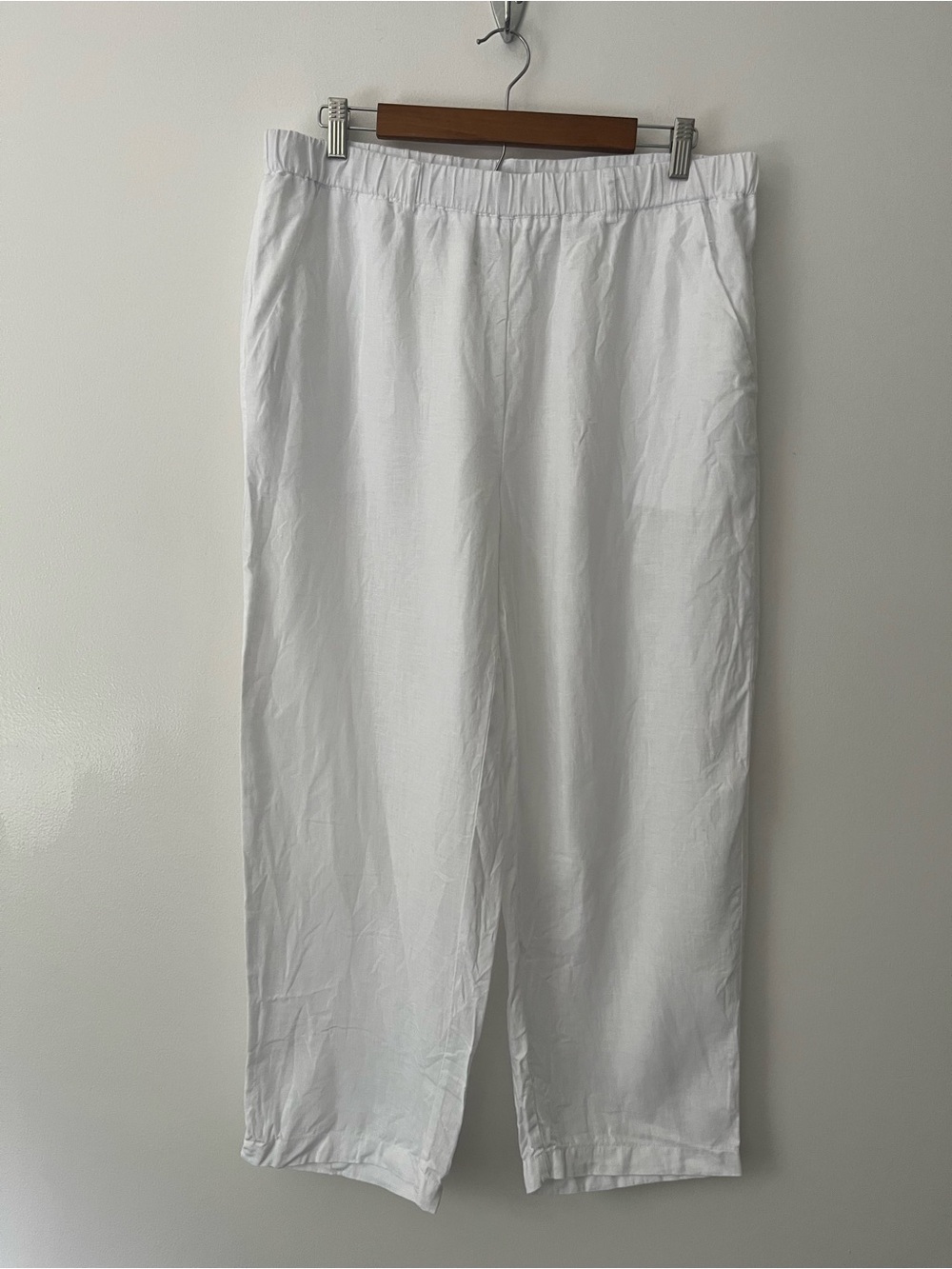 Quince 100% Linen Wide Leg Ankle Pull On Pants White Large